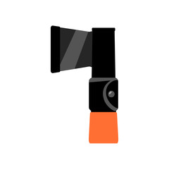 Black ax with orange handle for hiking and travel. Vector illustration.