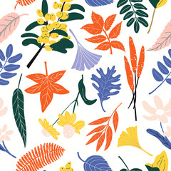 Floral pattern in retro colors. Natural elements for printing on fabrics, brochures, wrapping paper. Vector flat illustration of achromatic colors.