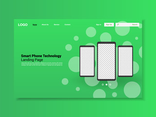 Three Smartphone screen landing page background, green screen background, vector