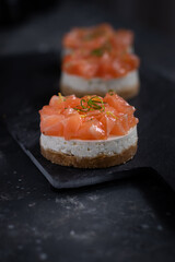 Savoury cheesecake with salmon and onion 