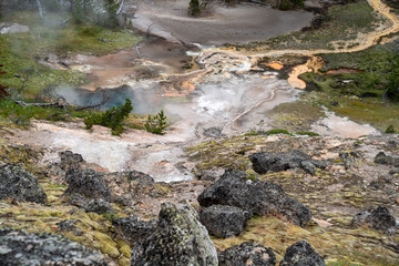 Naklejka na ściany i meble Colorful hot springs and geysers at the Artists Paint Pots hiking area in Yellowstone National Park