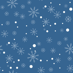 Snowflake on blue background. Seamless pattern. Falling snow.