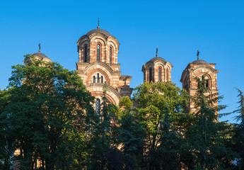 Serbian Orthodox St. Mark's Church (Church of St. Mark) in Belgrade, Serbia. It was built in the Serbo-Byzantine style, completed in 1940, on the site of a previous church dating to 1835.