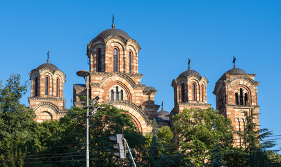 Fototapeta na wymiar Serbian Orthodox St. Mark's Church (Church of St. Mark) in Belgrade, Serbia. It was built in the Serbo-Byzantine style, completed in 1940, on the site of a previous church dating to 1835.