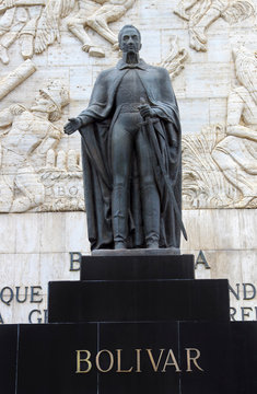 CARACAS, VENEZUELA - JULY 5, 2016: Statue of Simon Bolivar, Venezuela's independence heroe is seen at the Monumento a Los Proceres. This important monument was built in the 1940s.