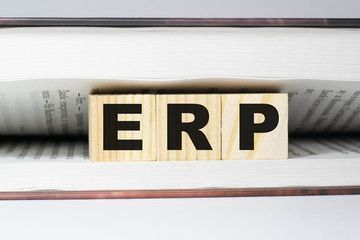 ERP - Enterprise Resource Planning a word made from building blocks in a book