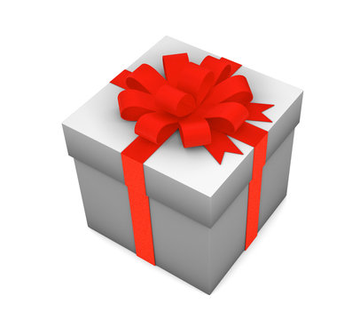 Gift box with red ribbon isolated on white background. 3d render.