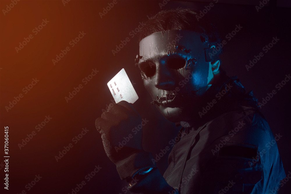 Poster hacker robbery terrorist hacking data of shopping credit card in network system online, privacy secu