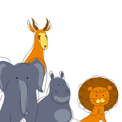 Lion, antilope, hippopotamus, elephant. Cute vector animals.  - 371061028