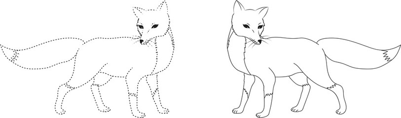 Hand drawn isolated fox silhouettes. Outline for coloring book