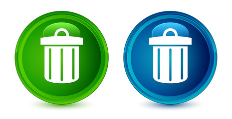 Recycle bin icon artistic shiny glossy blue and green round button set