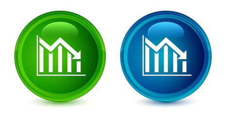 Statistics down icon artistic shiny glossy blue and green round button set