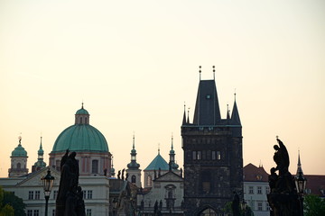 Fototapeta na wymiar Prague Skyline from Charles Bridge at Dawn