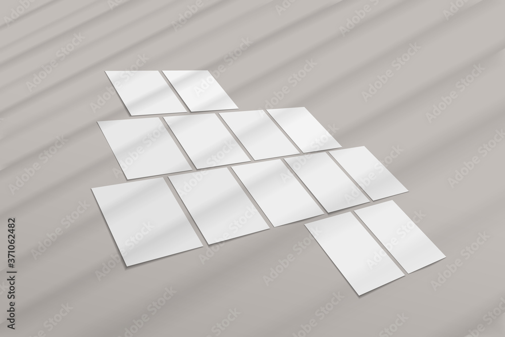 Poster set of blank a4 paper sheets, poster mockup with with soft window shadow. vector illustration
