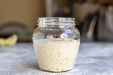 dough starter yeast raw for baking natural product ingredient organic natural product  portion serving size healthy top view place for text copy space 