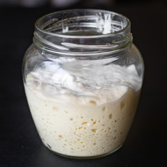 dough starter yeast raw for baking natural product ingredient organic natural product  portion serving size healthy top view place for text copy space 