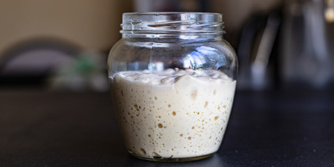 dough starter yeast raw for baking natural product ingredient organic natural product  portion serving size healthy top view place for text copy space 