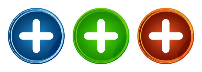 Plus icon stylish round button set glass design