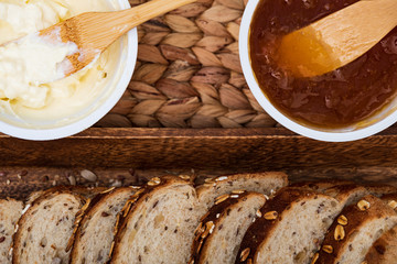 
rich and natural sliced ​​and toasted bread with grains of different elements,
