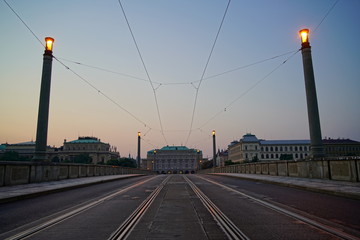 View across Manes Bridge in Prague at Dawn