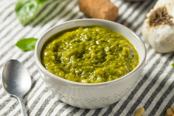 Fresh Green Organic Basil Pesto Sauce