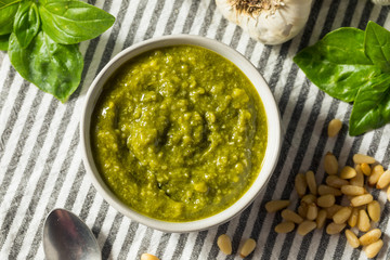 Fresh Green Organic Basil Pesto Sauce