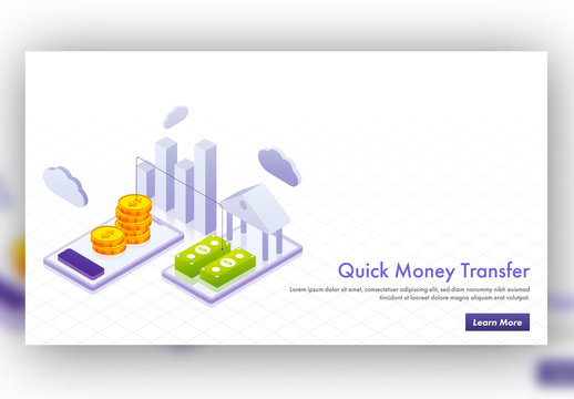 White and Purple Website Hero Image Layout with Money Transfer