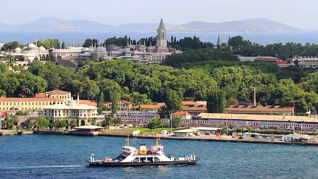 Looking over Golden Horn in the distance famous landmarks such as Prince Islands, Topkapi Palace, Sepetciler House and Sirkeci Ferry Port
