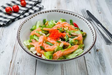 mixed salad with salmon and greens