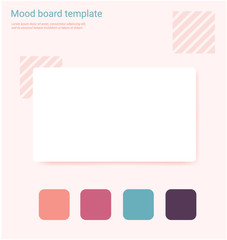 Pink shades color mood board template. Decorative vector collage composition for education or artistic presentation, slide background, sticker, poster and photo frame with header and caption