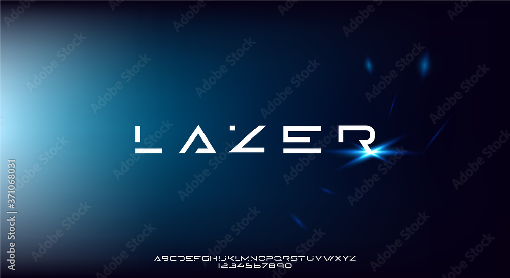 Wall mural lazer, an abstract modern minimalist geometric futuristic alphabet font. digital space typography ve