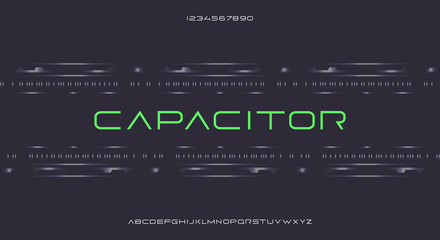 Capacitor, an Abstract modern minimalist thin geometric futuristic alphabet font. digital space typography vector illustration design