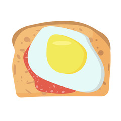 Tasty breakfast. Healthy food concept. Bread slices with eggs,  bacon, salami.Tasty snacks. Design for cafe menu. butter fried flat cartoon sandwich meat, egg and butter stock vector illustration.