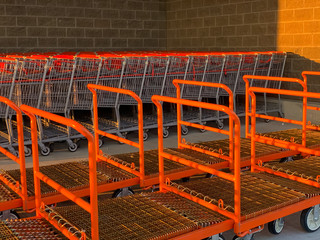 line up platform truck and shopping cart