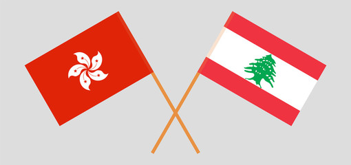 Crossed flags of Lebanon and Hong Kong