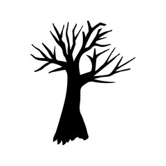 Vector halloween dry tree clipart. Funny, cute illustration for seasonal design, textile, decoration kids playroom or greeting card. Hand drawn prints and doodle.