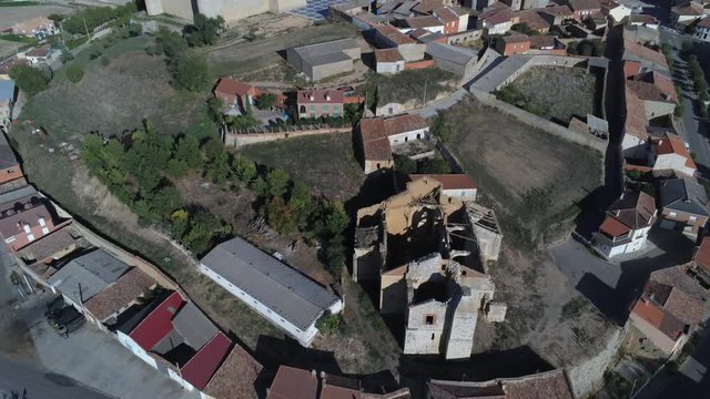 Beautiful village with castle. Torrelobaton. Valladolid, Spain. Aerial Drone Footage
