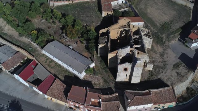 Beautiful village with castle. Torrelobaton. Valladolid, Spain. Aerial Drone Footage