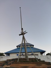 The historical heritage of the Buton sultanate, the Great Mosque of the palace and the flagpole. Indonesia, Southeast Sulawesi, Baubau town, Buton Island