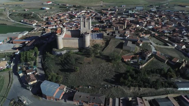 Beautiful village with castle. Torrelobaton. Valladolid, Spain. Aerial Drone Footage