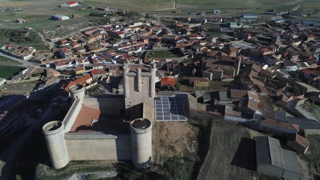 Beautiful village with castle. Torrelobaton. Valladolid, Spain. Aerial Drone Footage