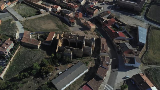 Beautiful village with castle. Torrelobaton. Valladolid, Spain. Aerial Drone Footage