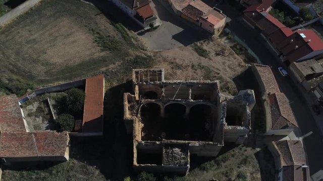 Beautiful village with castle. Torrelobaton. Valladolid, Spain. Aerial Drone Footage