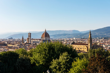 Fototapeta na wymiar View of old Florence from the Rose Garden Giardino delle Rose, Italy. Selective focus. 
