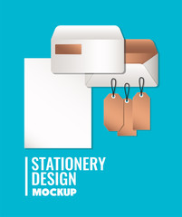 paper and mockup set on blue background of corporate identity and stationery design theme Vector illustration © Grgroup