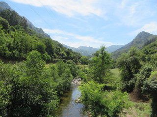 Fototapeta na wymiar Paisaje de río con naturaleza y montañas