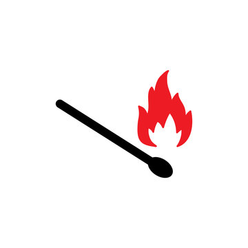 A burning match with fire flame flat color vector icon for apps and websites