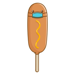 kawaii corn dog wearing protective face mask cartoon