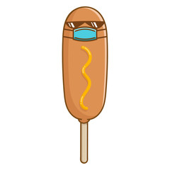 kawaii corn dog wearing protective face mask cartoon