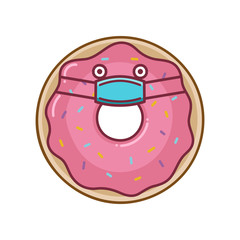 kawaii pink donut wearing protective face mask cartoon